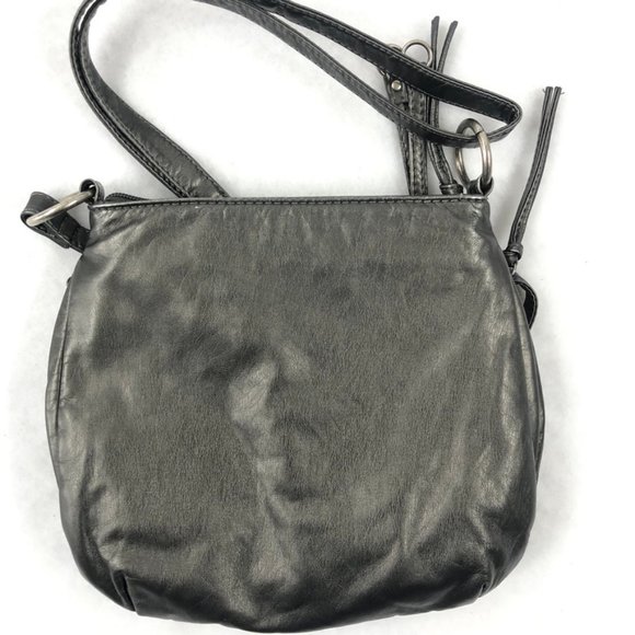 Vegan Crossbody Handbag Multi Pockets Muted Gold Metallic Burgundy Blue Striped - Picture 9 of 13